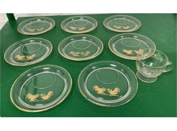Lot Of Gold Rooster Plates