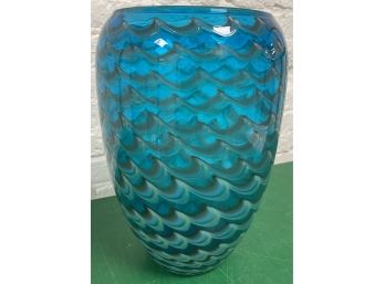 Large Blue Art Glass Vase 12 X 8