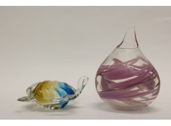 Colorful glass Turtle and Pink Teardrop shape Vase