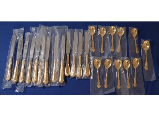Lot 414- New Old Stock - 24 Piece Gold Flatware Service - Towle - Brand New In Wrappers