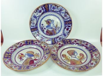Set Of 3 Alfredo Santarelli Majolica Lusterware Plates - Monina, Strozzi, Valkyrie, Gualtiero Themes