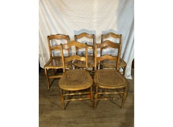 Lot Of Five Cane Chairs, Four Matching One Miscellaneous. Cane Needs Repair