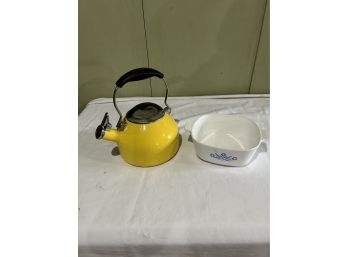 Yellow Chantal Teapot And 1 1/2 Quart Corning Ware