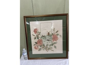Framed Linen Roses And Windmill