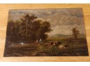 Oil Painting Depicting People And Cows On The Countryside