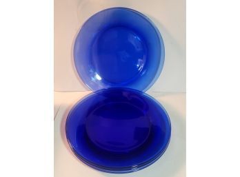 Four 10 1/2' Cobalt Blue Glass Dinner Plates