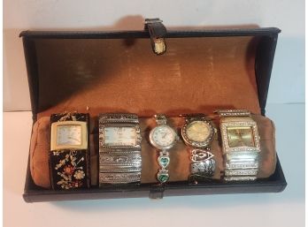 Group Of 5 Ladies Wrist Watches Case Included