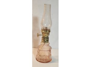 Miniature Pink Glass Kerosene Lamp