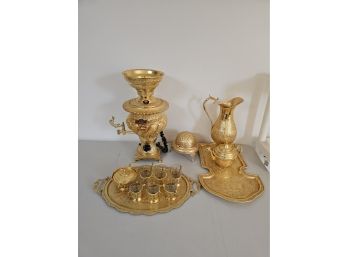Persian Vintage Gilted Brass Tea Set