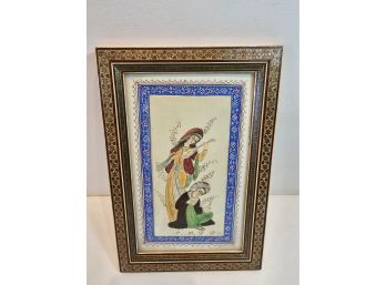 Persian Painting Couple Playing Music On Khatam Marquetry Frame