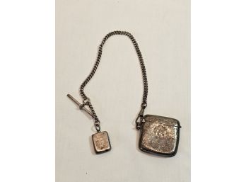 Antique Sterling Matches Case On Watch Chain