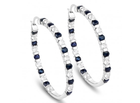 4.38 Carat Genuine Blue Sapphire And White Topaz .925 Sterling Silver Earrings