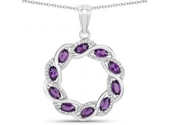 1.83 Carat Genuine Amethyst And White Topaz .925 Sterling Silver Pendant