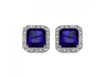 9.40 Carat Genuine Amethyst And White Diamond .925 Sterling Silver Earrings