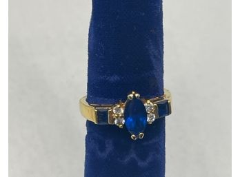14kt Gold Sapphire And Diamond Ring Marquis Cut Size 9 Has Markings See Details