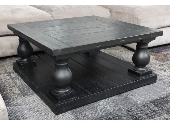 Farmhouse Black Painted Coffee Table With Under Shelf