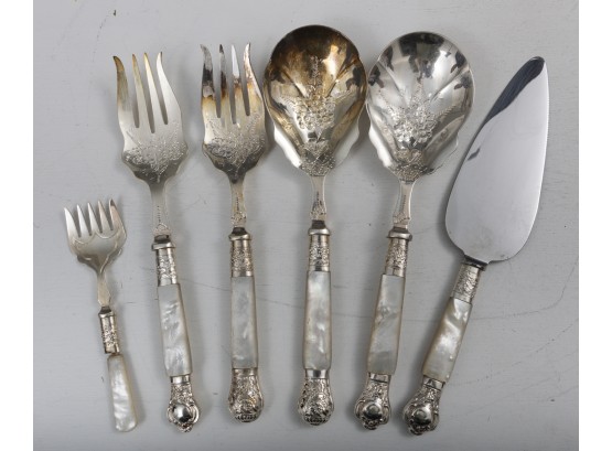 Mother Of Pearl Handle And Floral Design Stamped Utensils By Sheffield England