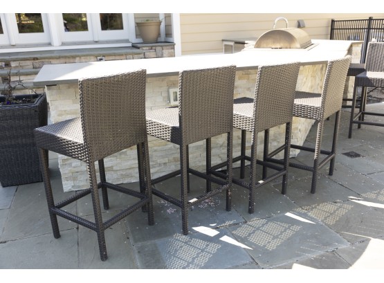 All Weather Outdoor Wicker Bar Stools In Espresso- A Set Of 4