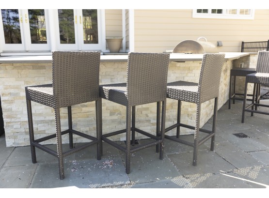 All Weather Outdoor Wicker Bar Stools In Espresso- A Set Of 3