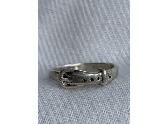 Adorable Sterling Silver Belt Style Ring With Buckle, Marked 925