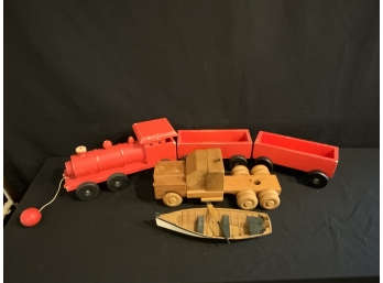 Wooden Truck, Boat And Train Toys