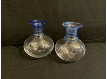 Blue Swirl Glass Vase Set Of 2